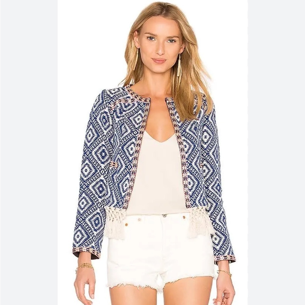 Tularosa Navy‎ and White Geometric Tailored Modern Blazer